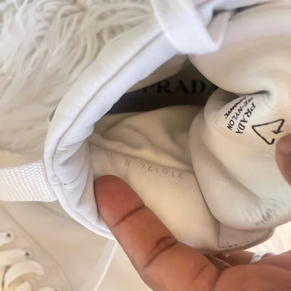 Prada White High-Top Sneakers with Black Strap - Picture 12 of 14
